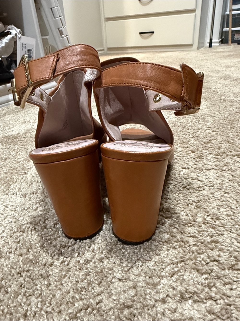 Vince Camuto Cognac Open-Toe Slingback Platform Heels - Picture 3 of 5